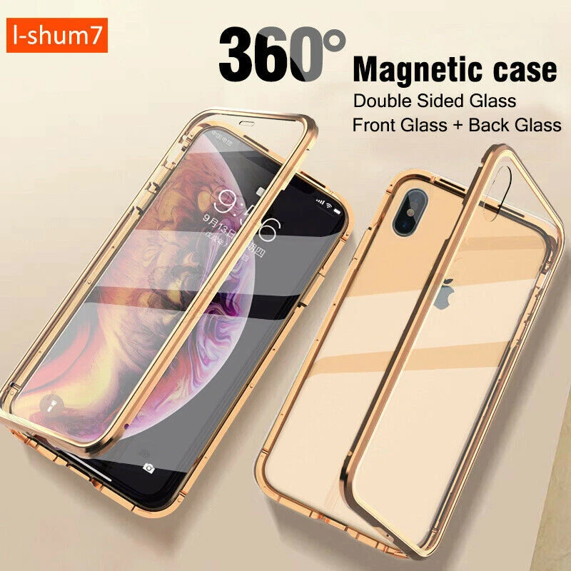 For iPhone 16 15 14 13 12 Pro Max 11 XR Magnetic Tempered Glass Case 360 Cover - Image 2 of 4