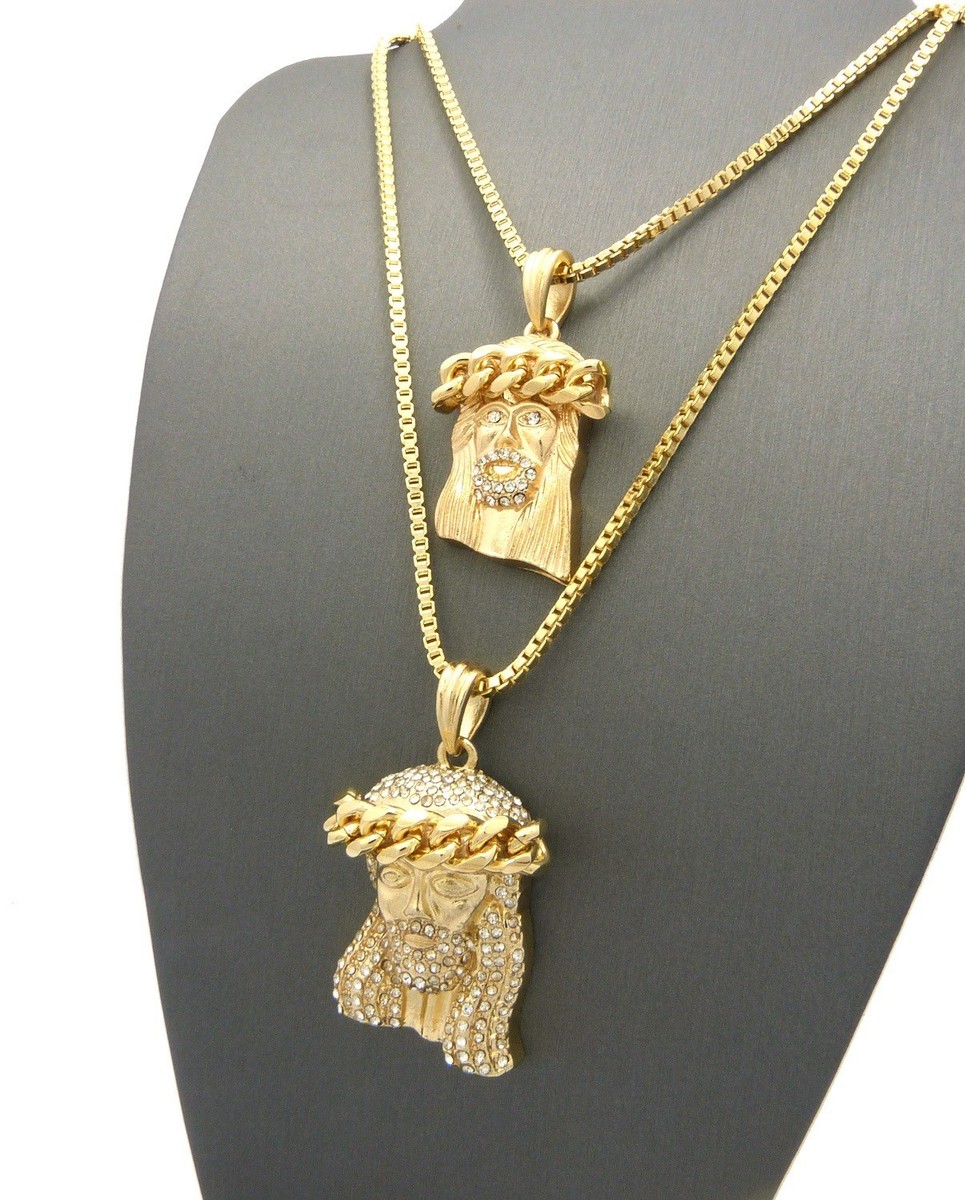 【STING925】Jesus Piece Pendant Box chain 2mm 60cm Hip Hop Jesus Face Micro Pendant 24