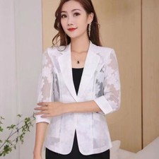 Femmes Dentelle Costume Veste 3/4 Manches Fleur Blazer Chemisier Sun-Protection