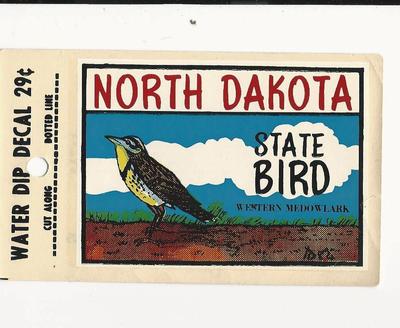 Vintage water decal North Dakota State Bird Baxter Lane Co.