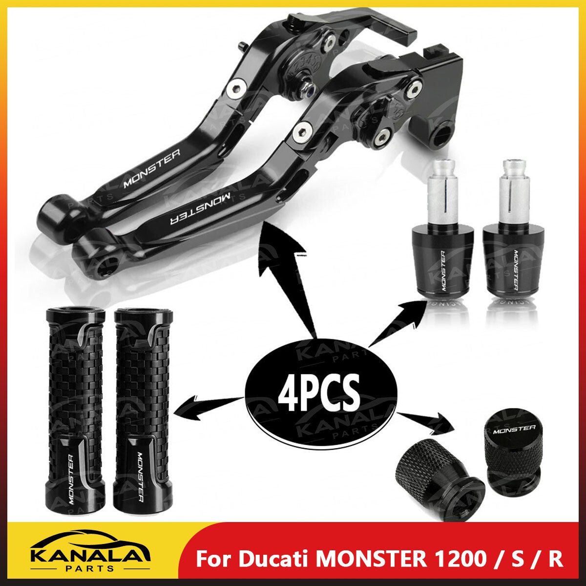 4Pcs CNC Handle Grips Cap Brake Clutch Levers Set For Ducati MONSTER