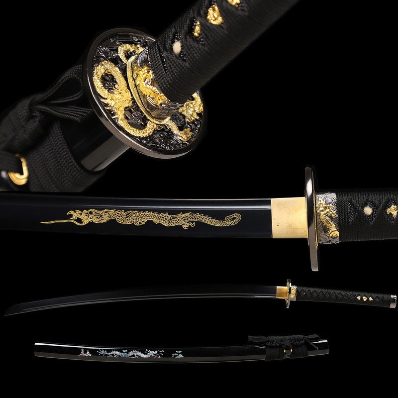 All Black Wakizashi Katana Japanese Samurai Sword Full Tang Razor Sharp