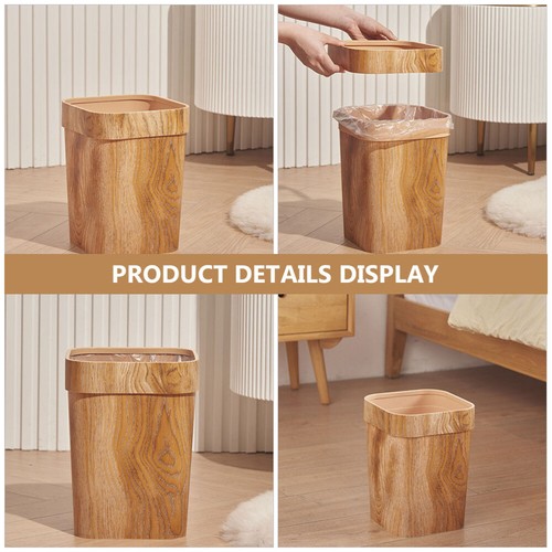 2 Pieces Imitation Wood Grain Trash Can Waste Basket Plastic Bathroom Child - Picture 8 of 12