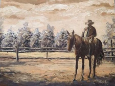 Cowboy Original Oil Painting Horse Velley Western Ranch Hand Painted Art 16x12