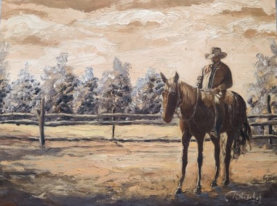 Cowboy Original Oil Painting Horse Velley Western Ranch Hand Painted Art 16x12