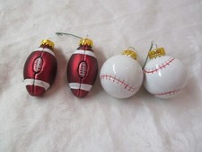 Vintage 4 Christmas Ornaments Footballs Baseballs 44