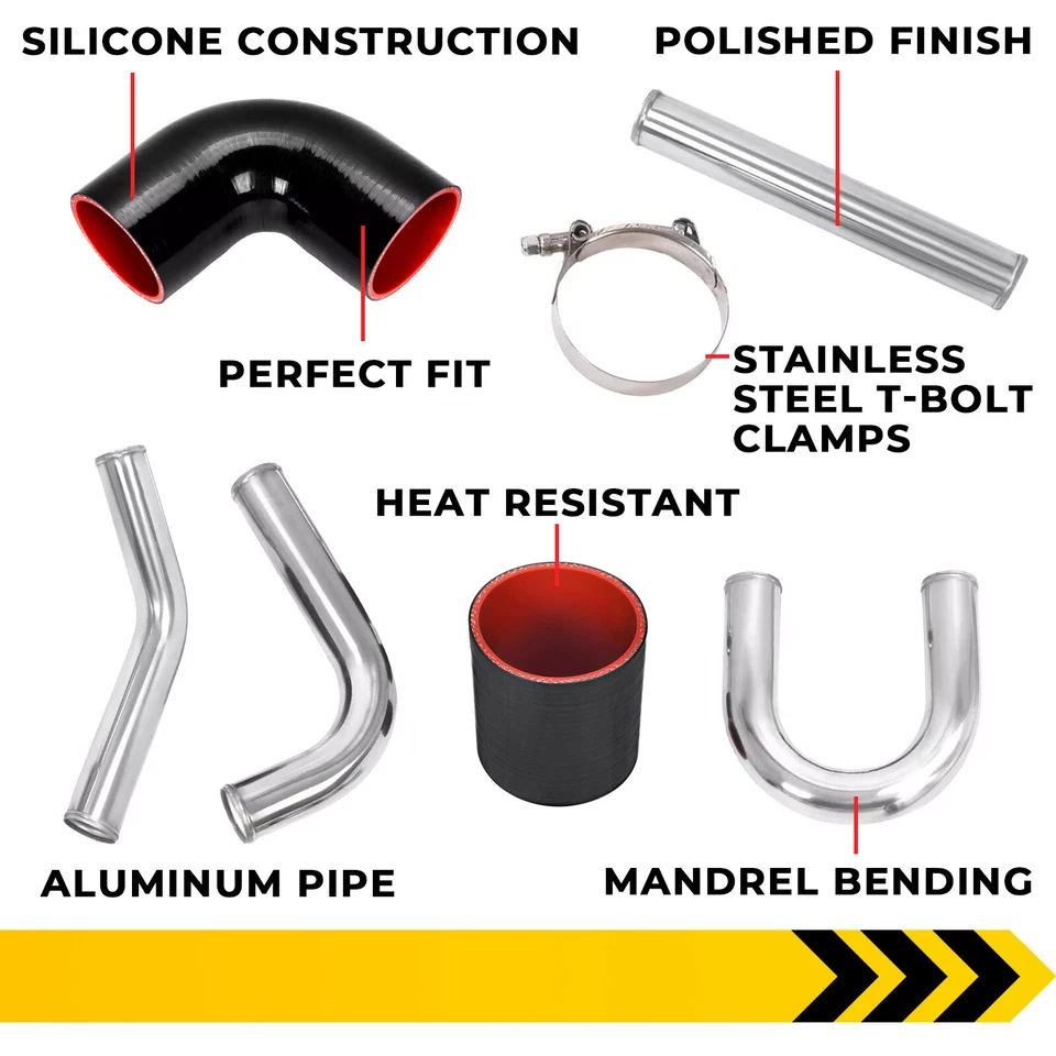 2.5" Universal Aluminum Turbo Intercooler Elbow Pipe Kit + Silicone Hose + Clamp - Image 3 of 4