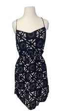 Madewell Womens Black Silk Starview Batik Grid Dress Size 8 Spaghetti Strap Boho