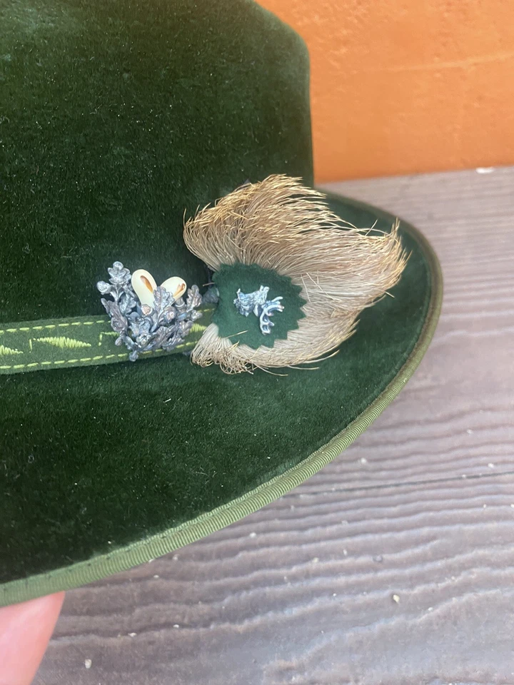 Sombrero Fedora Vintage Alemán Bávaro Alpes Pluma Otto Koch Velour Stattmann hote Foto 3 de 4