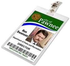 Ron Swanson, Parks And Recreation / Rec, Pawnee ID Badge Name Tag Card Prop