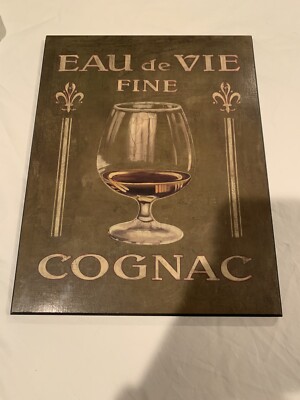 EAU de VIE Fine Cognac Wooden Frame 14 x 11 Inches 