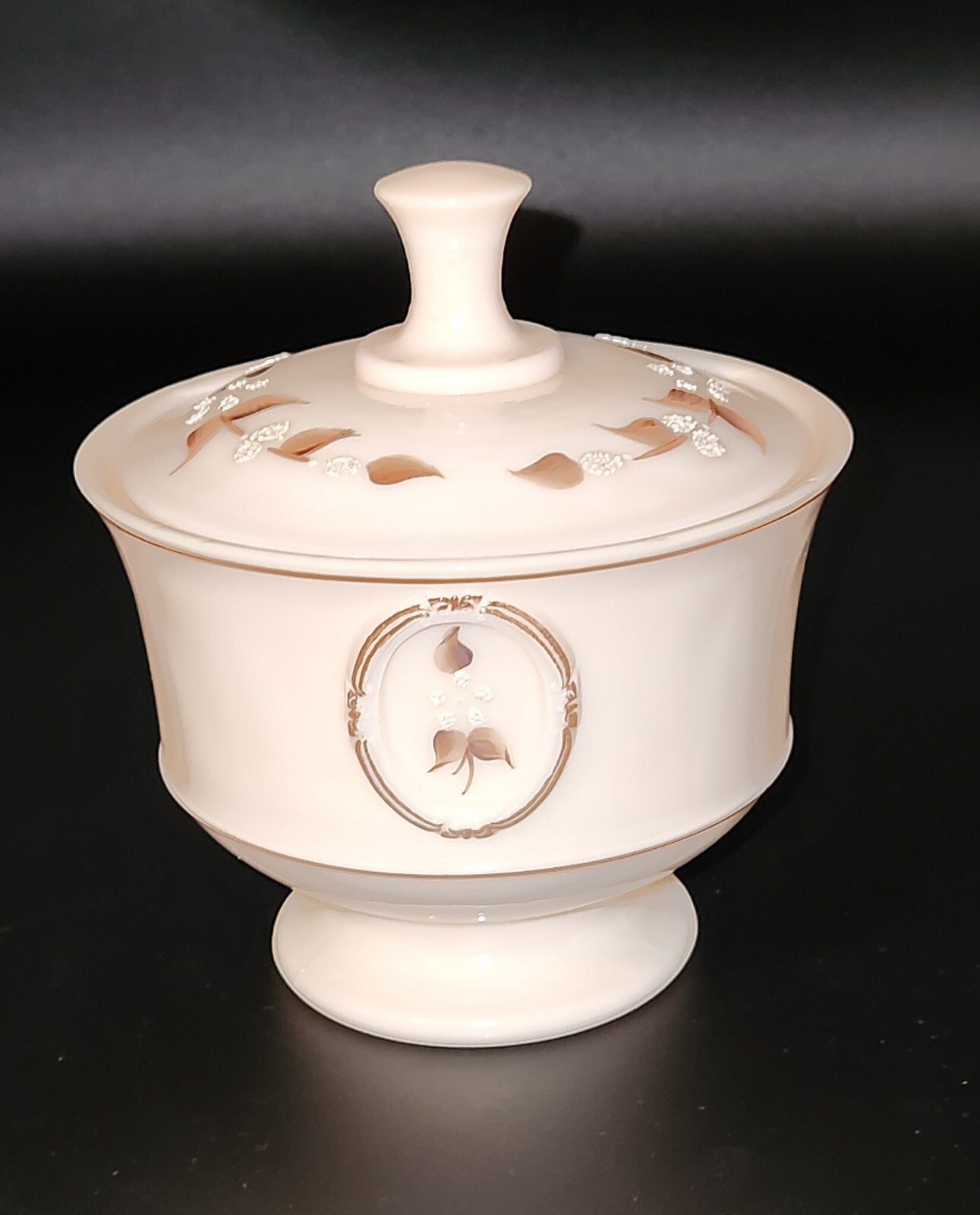 Vintage 1980s Westmoreland Almond Milk Glass Candy Dish Hand Painted by C McClain