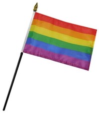 Rainbow Striped Pride LGBTQIA 4"x6" Flag Desk Table Plastic Stick Staff