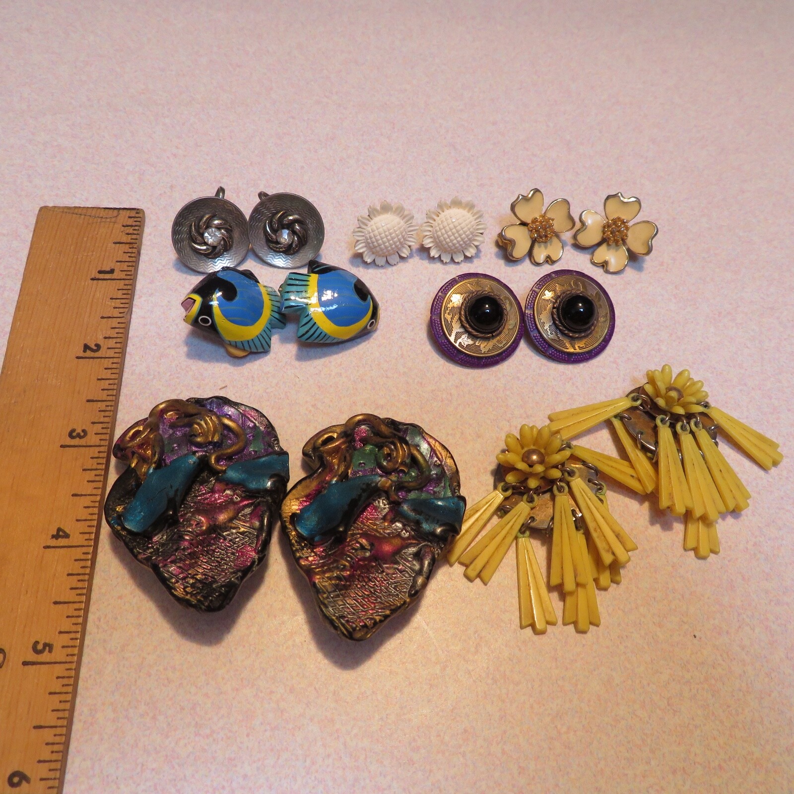 Vintage Set of 7 , 60's - 80's Clip on Earrings 