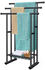 Kayfia 40" H 3 Tier Free Standing Towel Rack Alloy Steel with Basket Black
