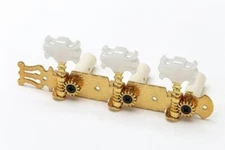 NEW - Tuning Keys For Classical Guitar, White Plastic Buttons - GOLD