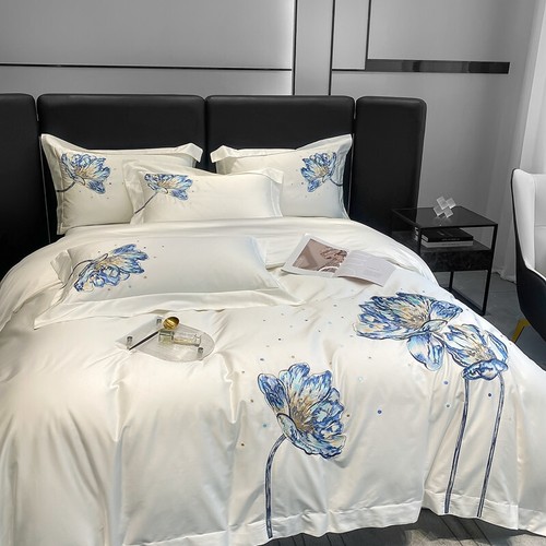 Cotton embroidery lotus quilt cover 