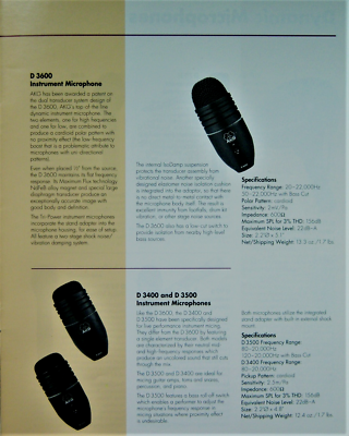 Vintage 1990's AKG D3400 Dynamic cardioid microphone Low Z w case