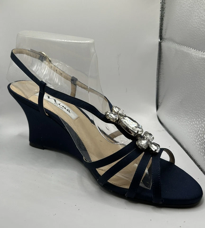 Sandalias de cuña con joyas Nina azul marino Foto 2 de 3