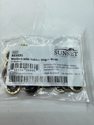 5 PACK OF 25 Sunset Healthcare Solutions Washer with Rubber Ring Brass RES035