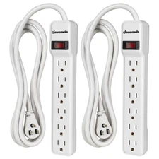DEWENWILS 2-Pack 6Ft Cord Power Strip Surge Protector with 6-Outlet White 15 Amp