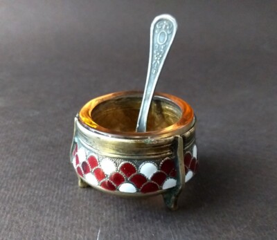 Old Elegant Retro Vintage Antique USSR Salt Pepper Shaker Soviet Melchior Enamel