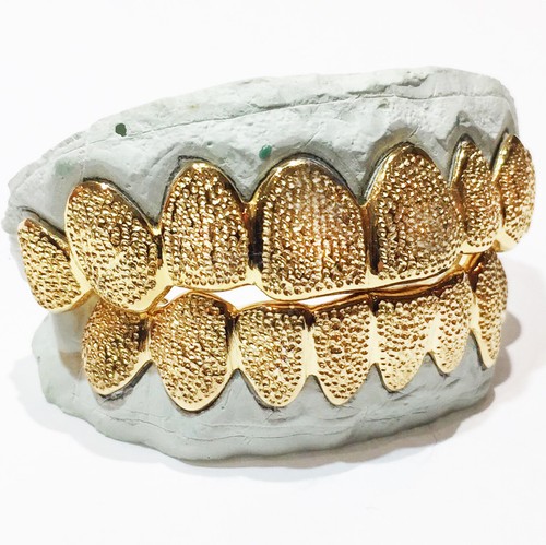 Sterling Silver W/18K Yellow Gold Plated Diamond Dust Cut Custom Fit Grillz - Picture 12 of 12