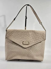 Kate Spade A La Vita Ostrich Leena Leather Shoulder Bag Ivory $478 Purse GUC*
