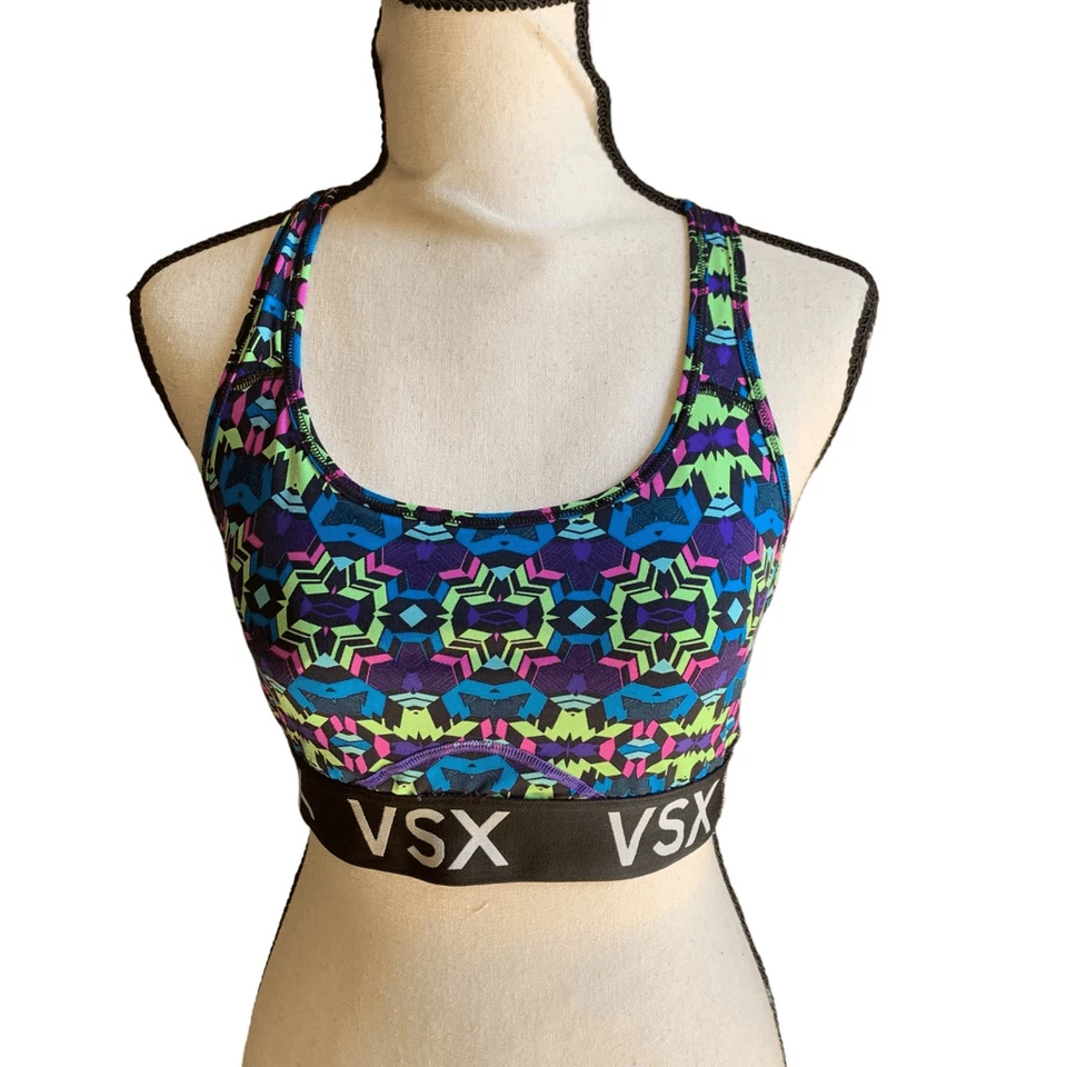 Sujetador para correr Victoria’s Secret espalda deportiva banda inferior geométrico colorido mediano Foto 2 de 4