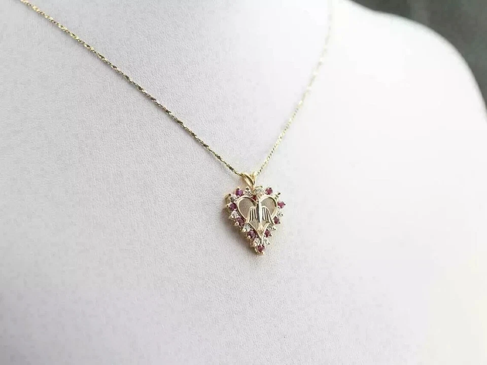 2 Ct Round Cut Red Ruby Lab-Created Bird Heart Pendant In 14K Yellow Gold Plated - Image 2 of 4