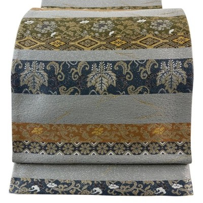 Japanese Kimono Fukuro obi excellent item ancient wooden flower arabesque gold