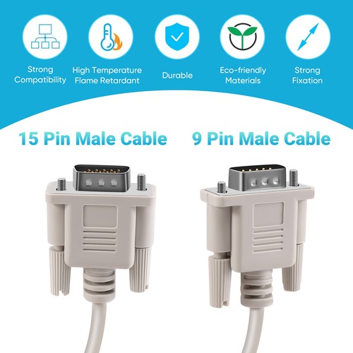 1.4M RS232 DB9 9 Pin Stecker auf VGA Video 15 Pin Stecker Adapter Kabel hel9595 - Afbeelding 6 van 7