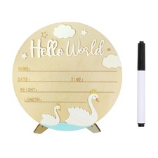 Baby Announcement Sign,  5.9 Inch Wooden Hello World Newborn Signs, Birth Ann...