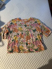 Cuddl Duds Oversized Medium Floral Short Sleeve Ribbed Shirt