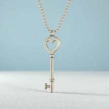 Vintage Tiffany & Co. Sterling Silver Heart Key Pendant Necklace