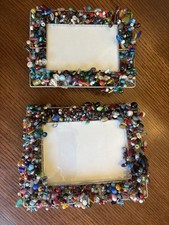 Photo Frames with Polished Stones  Beads SET OF TWO  Beautiful 