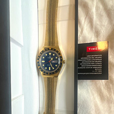 Timex Q Quartz Blue Dial Gold-Tone Stainless ...