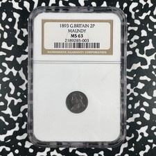 1893 Great Britain Victoria Maundy 2 Pence NGC MS63 Lot#G3385 Silver!