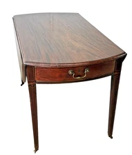 Antique drop leaf 1790  inlayed mahogany Hepplewhite brass figured top table