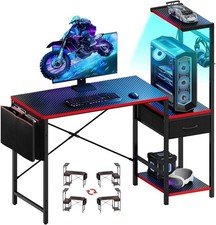 Gaming Desk with LED Lights, 44 Inch Reversible Computer Desk with Drawers  ...