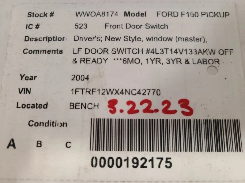 Interruptor de puerta delantera del conductor ventana del conductor para camioneta Ford F150 04-08 575872 Foto 3 de 4
