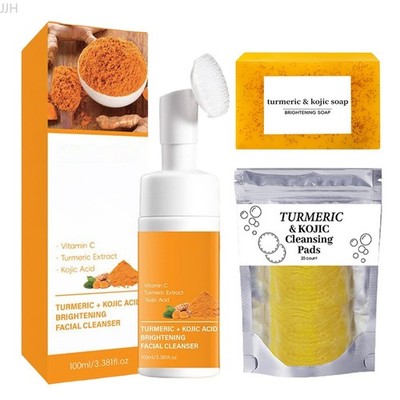 Facial Cleansing Set 20 Face Cleansing Pads With 3.5oz Turmeric Soap For Daily)