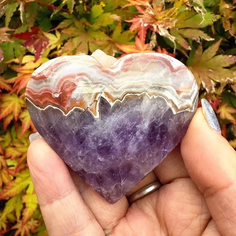 Amatista Mexicana Encaje Loco Ágata Corazón Piedra Cristal Natural para Sanación y Amor Foto 2 de 4