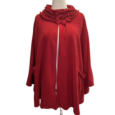 Le Moda Womens Fleece Cape Poncho OS Red Pocket Ruffles Christmas Travel Leisure