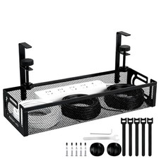 No-Drill Cable Management Tray Metal Mesh Clamp-On Desk Cable Organizer for Home