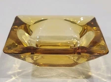 Vintage Anchor Hocking Square Clear Amber Glass Ashtray 3.5" MCM Cigarette Cigar