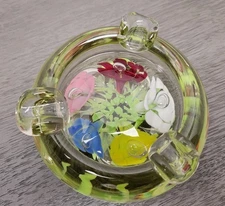 Vintage Art Glass Ashtray Flower Design St Clair Glass Paperweight Ashtray 