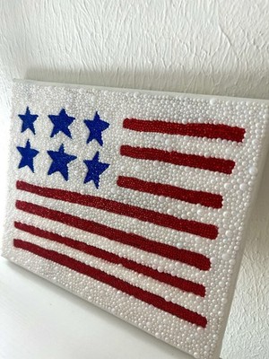 Rhinestone American Flag Art Pearl & Red Sparkle Canvas Patriotic Wall Decor