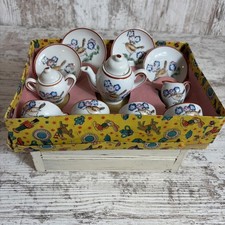 VTG Porcelain Child s Tea Set 13 Piece Bird/Flowers Pattern, Original Box Japan