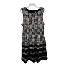 Vince Camuto Dress 14 Black Ivory Abstract Fit Flare Sleeveless Lined
